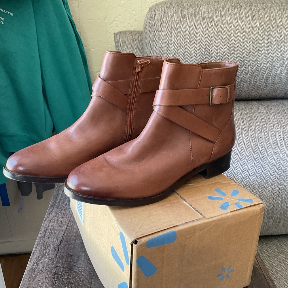 Clarks Brown Leather Ankle Boots with Buckle